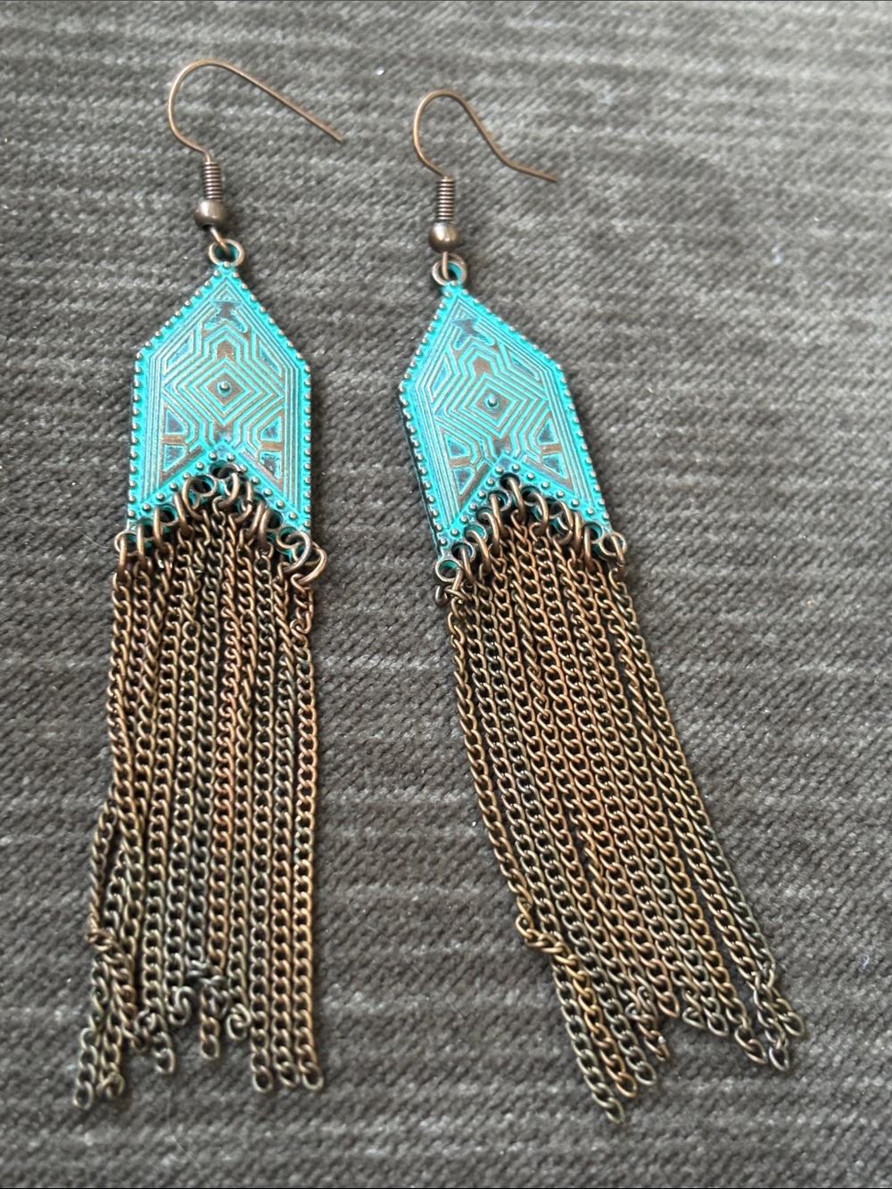 Teal/Turquoise Colored Copper Filigree Drop Earrings - Women's Fashion Jewelry